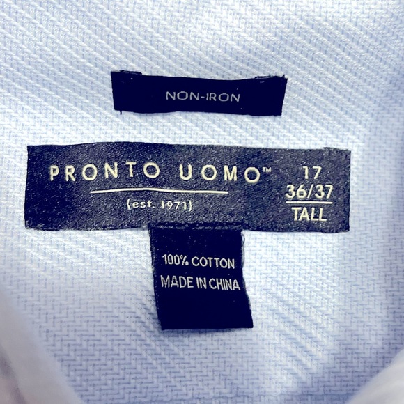 Pronto Uomo Blue Dress Shirt Classic Non Iron Sz 17 36/37 Tall - Picture 10 of 11